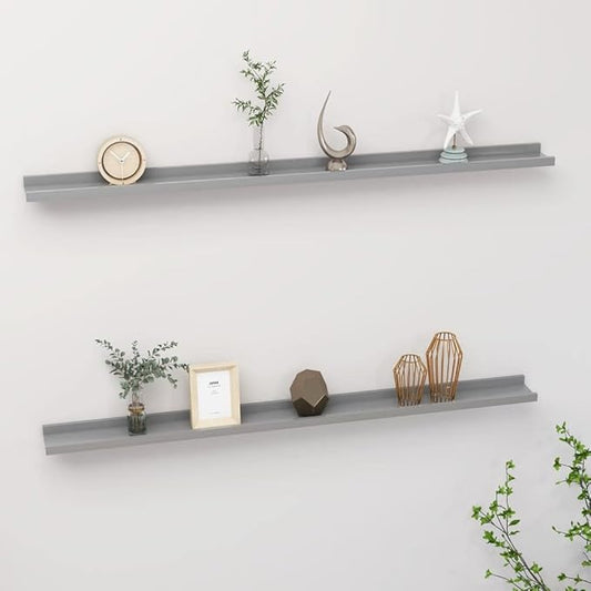 Gray Wall Shelves Set of 2, 45.3 Inch Floating for Living Room, Bedroom Decor, MDF Storage Shelves for Books, Plants, Display Organizer