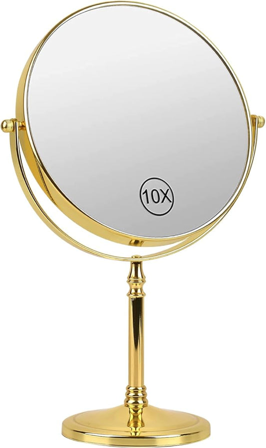 Makeup Mirror 8" Magnifying Mirror 1/10X Magnification, Large Table top Double-Sided Swivel Vanity Mirror Chrome Finish