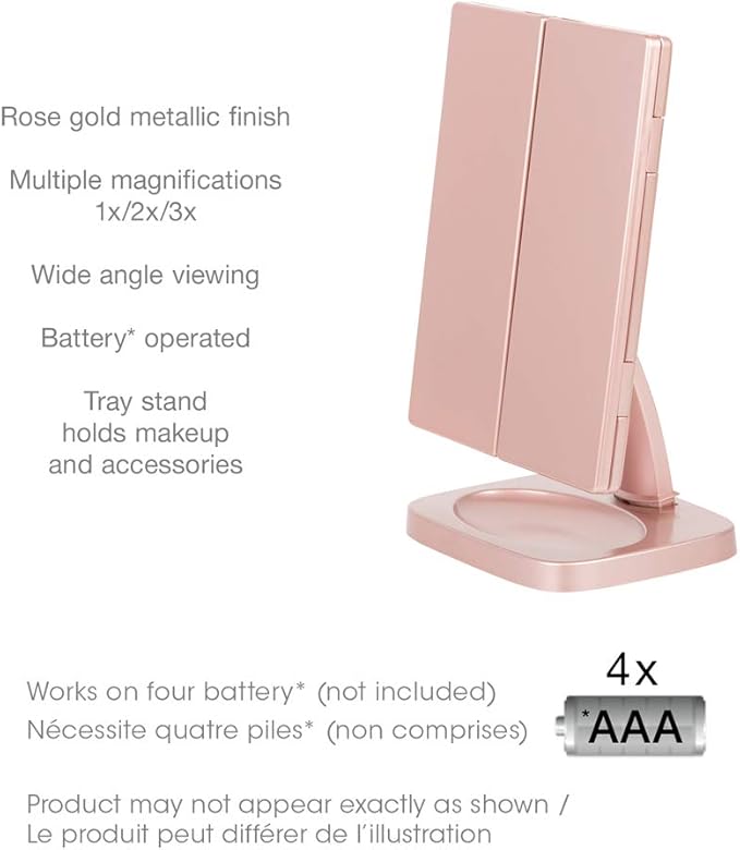 True Glow by Conair TGBE90C Trifold Led Lighted Makeup Mirror in rose Gold, 0.379 Pounds