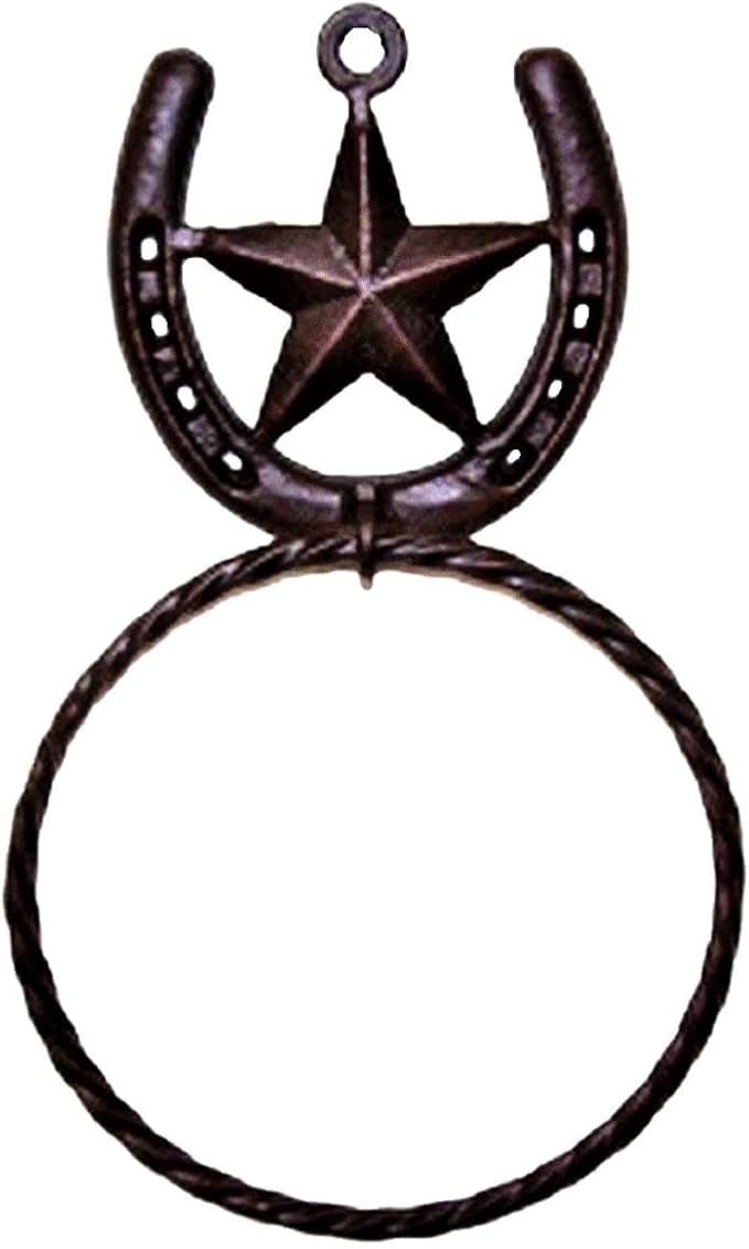 Rustic Metal Horseshoe with Star Towel Ring for Western Bath D??cor