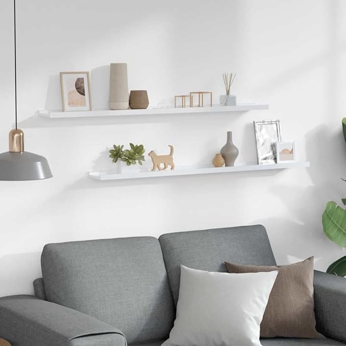 Wall Shelf Set of 2, 39.4 Inch Modern Floating Shelves, High Gloss White MDF Display Ledge for Living Room, Bedroom, and Home Office Wall Decor
