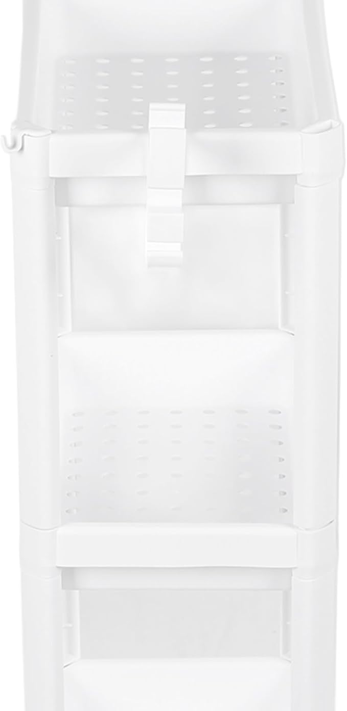 Narrow Freestanding Bathroom Shelf, Space Saving Storage Rack White Laundry Shelf for Bathroom Laundry Room Kitchen Bedroom Compact Areas (4 Layers)