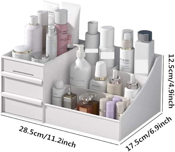 Jilukibo Large Capacity Makeup Organizer for Bathroom Bedroom, Cosmetic Storage Box with Drawers, Desktop Makeup Container for Jewelry Lipstick Skin Care (White)