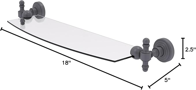 Allied Brass RW-33/18-GYM Retro Wave 18 Inch Glass Shelf, Matte Gray