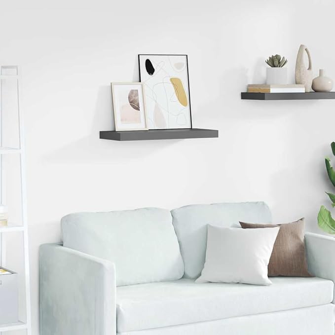Floating Wall Shelf with Invisible Mount, High Gloss Gray Modern Display Rack for Living Room & Office, 23.6 Inch MDF Board for Books Decor Awards