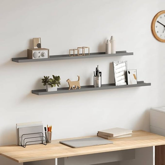 Floating Wall Shelves Set of 2, 39.4 Inch Modern MDF Shelving for Bedroom, Living Room, and Office, Decorative Storage Ledge Display, Gray