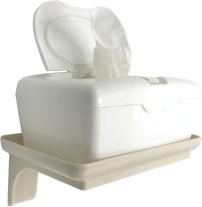 Wonder Shelf - Small Plastic Self Adhesive Bathroom Wall Mount Shelf - Fits Over Toilet Paper Holder - Designed for Smartphone and Flushable Baby Wipes (1, Cream with Holes)