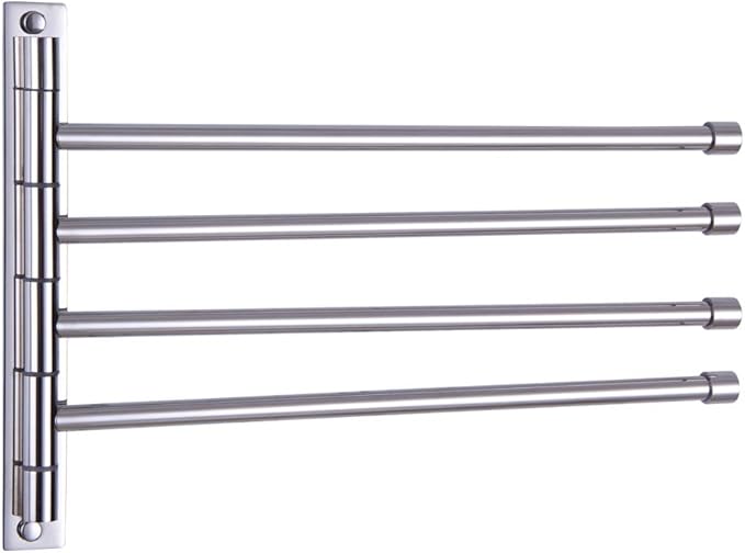 GERZWY Wall Mount Bath Towel Rack with 4 Arms Hanger Towel Holder Bathroom Swing Arm Towel Bars Organizer Polished Stainless Steel HYG04-JG