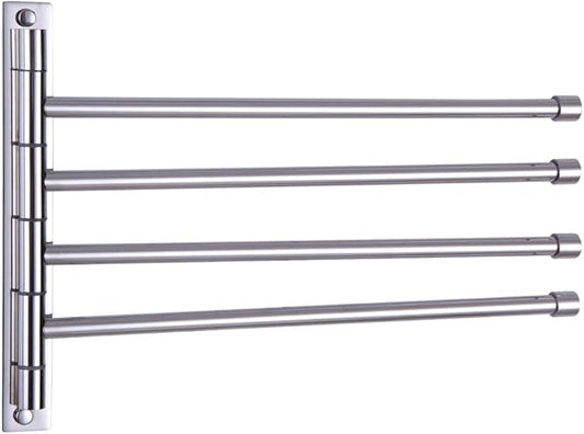 GERZWY Wall Mount Bath Towel Rack with 4 Arms Hanger Towel Holder Bathroom Swing Arm Towel Bars Organizer Polished Stainless Steel HYG04-JG