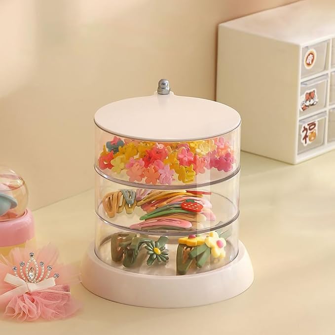 3/4/5-Layer Rotating Hair Accessories Organizer for Girls & Women - Clear Acrylic Jewelry Holder for Hair Bows, Clips, Ties, Headbands - Small Kids Hair Product Storage Box (5.6 * 6 * 4.6in)