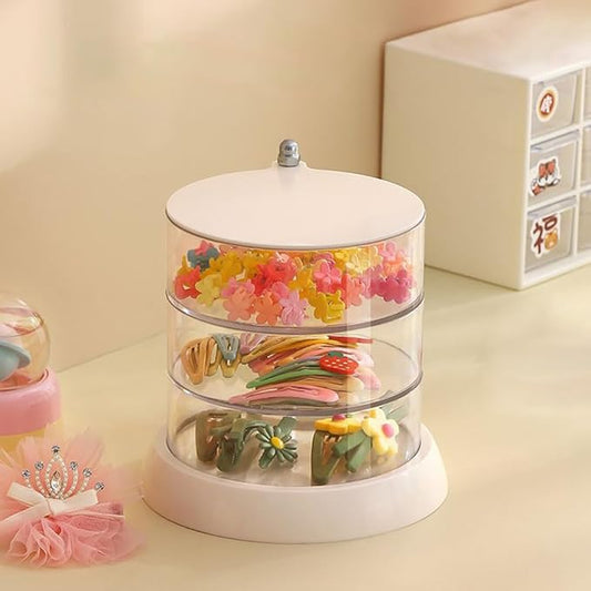 3/4/5-Layer Rotating Hair Accessories Organizer for Girls & Women - Clear Acrylic Jewelry Holder for Hair Bows, Clips, Ties, Headbands - Small Kids Hair Product Storage Box (5.6 * 6 * 4.6in)