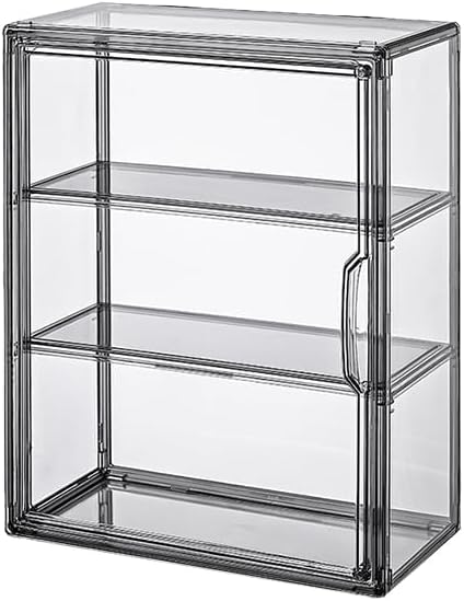 BOHOIDEE 3 Tiers Acrylic Display Case with 2 Division Boards, Acrylic Storage Organizers Box with Magnetic Door, Wall-Mounted Dustproof Showcase for Makeups, Purses, Figure