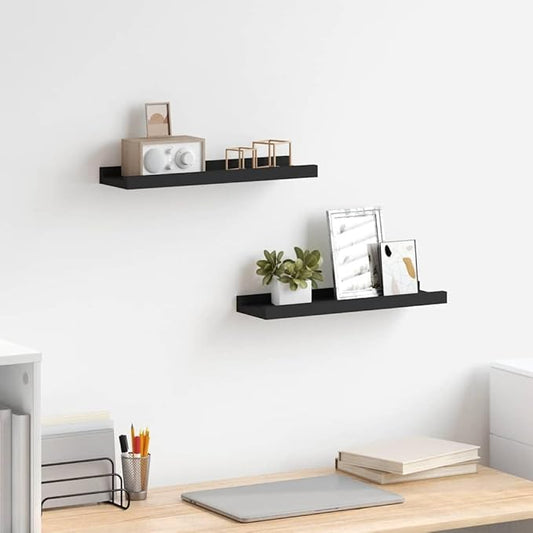 Floating Wall Shelves Set of 2, 15.7 Inch Modern Picture Ledge Shelf for Wall Decor, Sturdy MDF Display Ledges for Photos, Books, and Decorations, Black