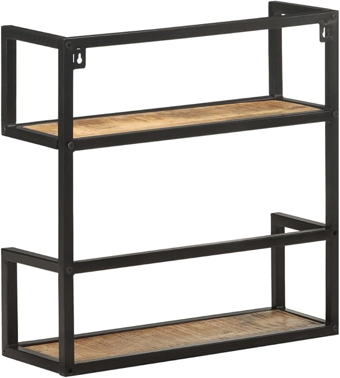 Rustic Wall Shelf with Black Metal Frame 23.6 Inch Floating Shelves for Living Room Bedroom Storage Organizer, Natural Mango Wood Bookshelf with Unique Wood Grain