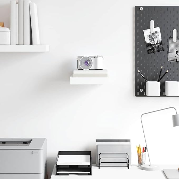 Floating Wall Shelf, 9.3 inch Square Honeycomb MDF Display Shelves, Modern High Gloss White Wall Mounted Storage Organizer for Living Room Bedroom Office