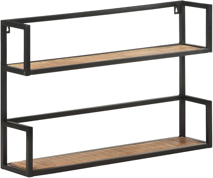 Industrial Wall Shelf 31.5 Inch Floating Shelves with Powder-Coated Iron Frame, 2-Tier Rustic Mango Wood Storage Rack for Living Room, Bedroom, Home Office Decor