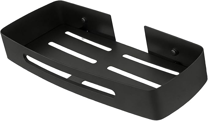 VBESTLIFE Bathroom Shelf, Wall Mounted Stainless Steel Storage Organizer with Drainage Holes for Toiletries (Black Single Layer Rack (No Drill Installation))