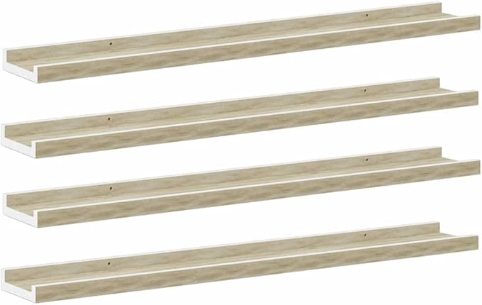 Wall Shelves Set of 4, Floating for Wall Decor, White and Sonoma Oak Wood Look, 31.5 Inch Long for Living Room Bedroom, Easy Install Modern Storage Shelves for Books Plants Decor