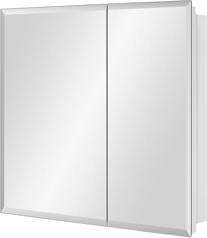 IDYLLOR Bathroom Medicine Cabinet with Beveled Edge Mirrored Door 30 x 26 inch, Recessed or Surface Mount, with Adjustable Glass Shelves