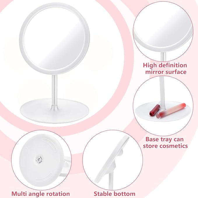 10Pcs Makeup Mirror, Spa Party Mirror Travel Makeup Desk Mirrors with Cosmetic Tray Sleepover Accessories Spa Day Supplies for Slumber Birthday Party Favors Tabletop Bathroom, White