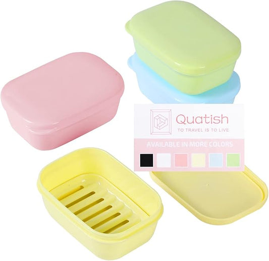 Quatish 4 Pack Travel Soap Case Leakproof, Portable Travel Bar Soap Holder Container with Lid for Camping, Gym, Multicolor