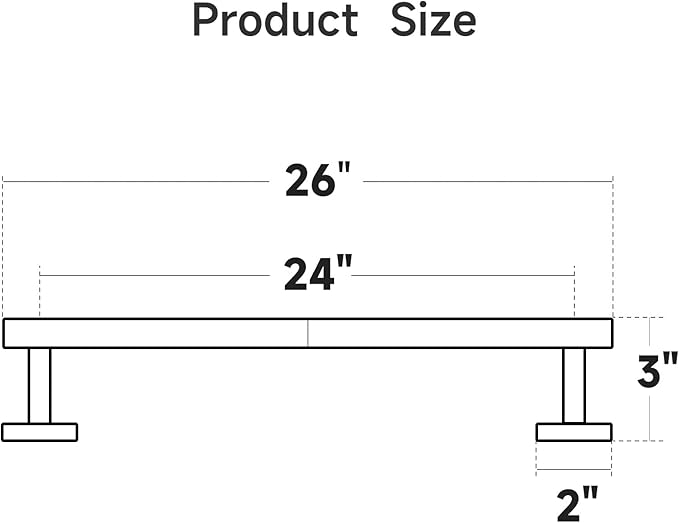 USHOWER Matte Black Towel Bar, 24-Inch Towel Rack for Bathroom Wall Mounted, Thicken SUS304 Stainless Steel Towel Rod Modern Home Decor (Total Length 26-Inch)