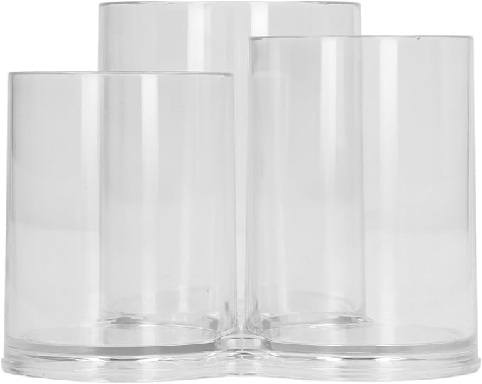 Clear Round Plastic Makeup Container,Makeup Brush Holders,Acrylic Cosmetic Storage Organizer with Compartments, Pencil Cup Stationery Organizer for Eyeliner Pencil and Beauty Tools,3 Connected Towers