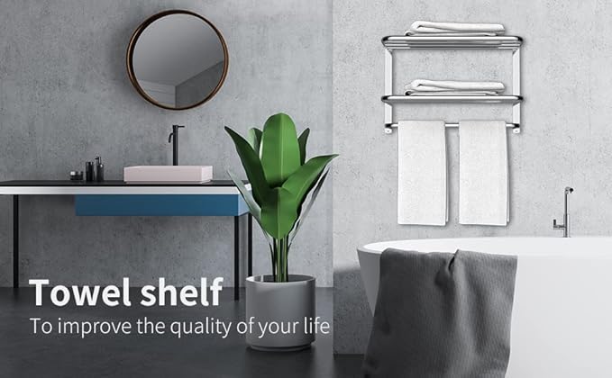 CAXIMSY 22.8Inch Towel Rack for Bathroom and Lavatory Towel Hanger with Wall Mount Towel Bars 304 Stainless Steel No Drill Tower Holder Shelf (Triple-Layered Towel Rack)
