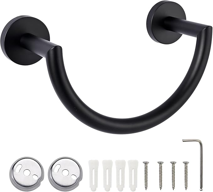 HouseAid Stainless Steel Towel Ring for Bathroom, Hand Towel Holder, Modern Semi-Circular Hand Towel Rack, Wall Mounted, Matte Black