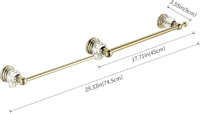 Crystal Gold Towel Bar, Gold Adjustable Bathroom Towel Holder Bar, Golden Single Towel Rack Hanger Home Towel Holder Rod for Bathroom Wall Mounted Bathroom Accessory