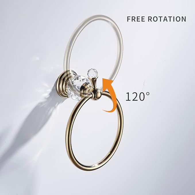 WOLIBEER Gold Towel Ring, Crystal Hand Towel Holder Polished Brass Bling Towel Bar Bathroom Accessories Wall Mounted