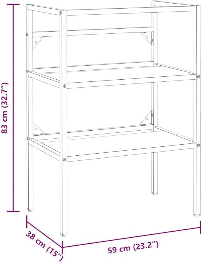 vidaXL Black Iron Bathroom Washbasin Frame - Powder-Coated Console Sink Stand for Towel Storage, 23.2"x15"x32.7"