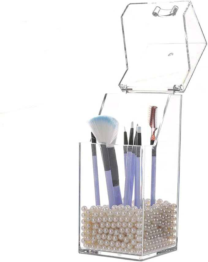 Sooyee Acrylic Makeup Brush Holder Organizer with 8mm White Pearls + 1700-Pcs Loose Beads no Hole 1.1 Lbs (8mm,Ivory)