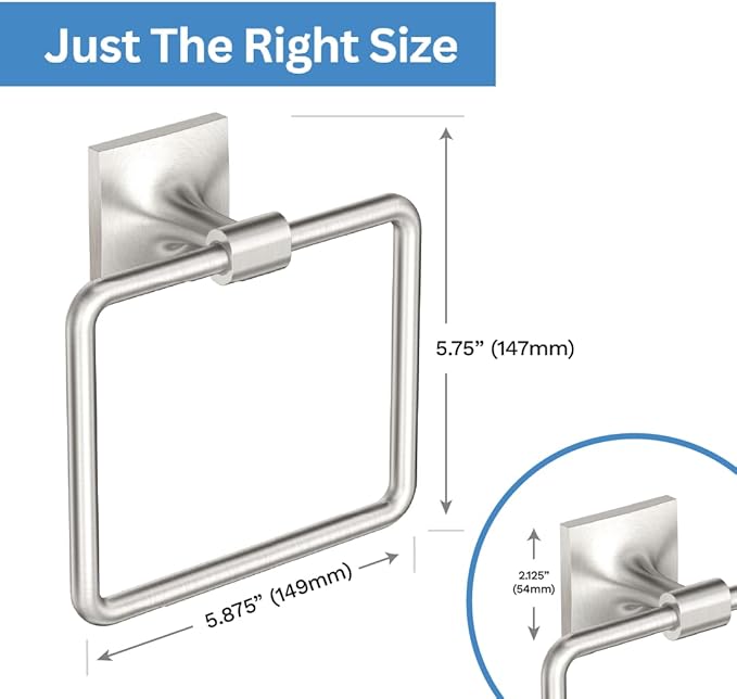 Gatco 5592 Waterline Towel Ring | Modern Hand Towel Holder for Bathroom | Stylish Decorative Hardware, Heavy Duty Metal, EZ Ancor Mounting | Satin Nickel
