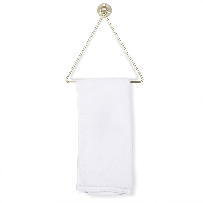 MyGift Hand Towel Holder Wall Mounted, Bath Hand Towel Rack, Triangular Towel Ring for Bathroom/Kitchen Accessories, Matte Brass Metal