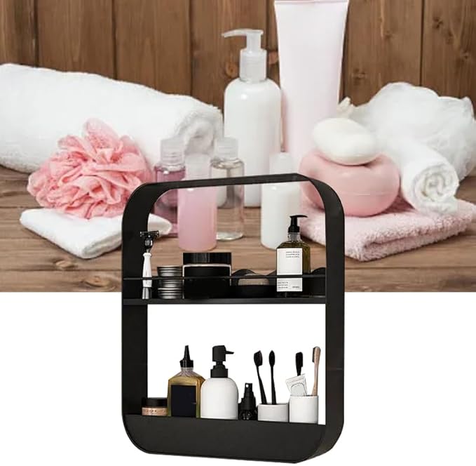 2 Layer Bathroom Wall Shelf, Carbon Steel Large Capacity Floating Shelves Bathroom Bathroom Wall Shelves For Bathroom