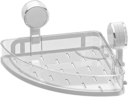 Minhe Bathroom Shelf No-Drill Wall Caddy with Strong Suction Cups for Renters Small Spaces and Rental Homes Transparent Corner Storage Solution for Bathroom Kitchen Office(White)