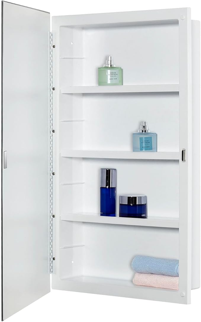 IDYLLOR Plastic Medicine Mirror Cabinet for Bathroom 16 x 26 inch, Surface and Recessed Mount
