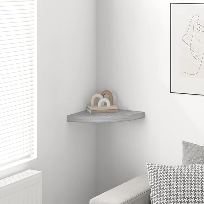 Concrete Gray Floating Corner Shelf for Wall, 13.7x13.7x1.4 Inches MDF Honeycomb with Metal Frame, Modern Display Shelf for Books Decor Photos, Easy Install Invisible Mount, Holds 11 lbs