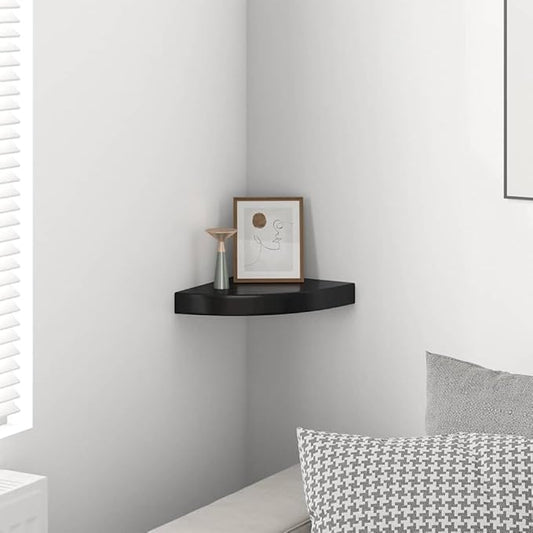Floating Corner Shelf for Wall, High Gloss Black Modern Display Shelf, 9.8x9.8 Inches Honeycomb MDF with Invisible Mount, Holds 11 lbs for Bathroom, Living Room, Office Decor