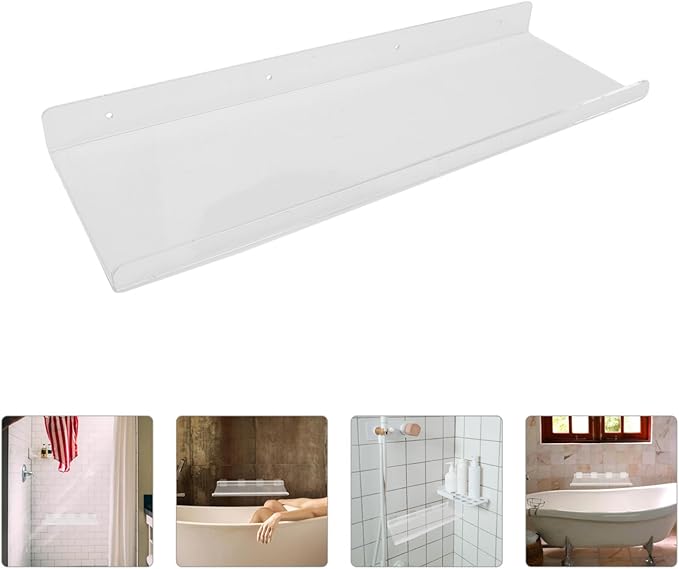 Acrylic Wall Mounted Shelf for Bathroom Storage Floating Rack for Toiletries and Accessories Easy Installation Space-Saving -Shaped Style