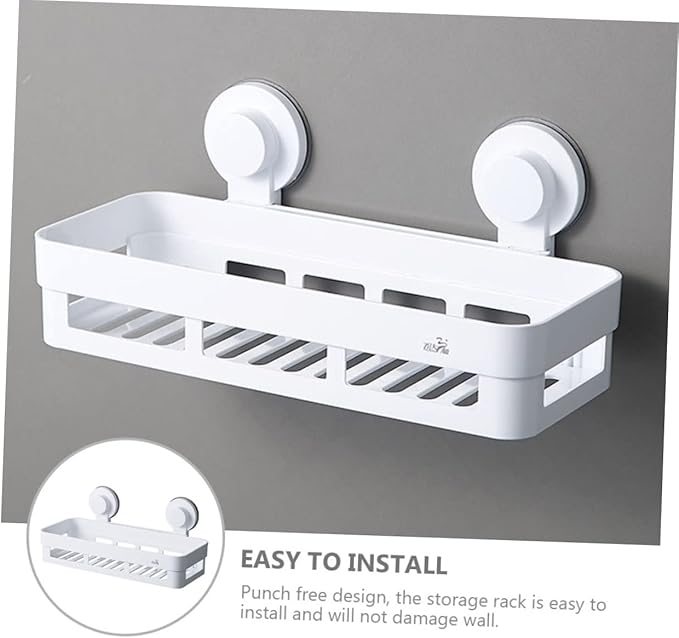 GLEAVI Wall-Mounted Bathroom Shelf Punch-Free Plastic Storage Rack Square Organizer for Bathroom White Easy to Install Space Saver for Toilets and Showers