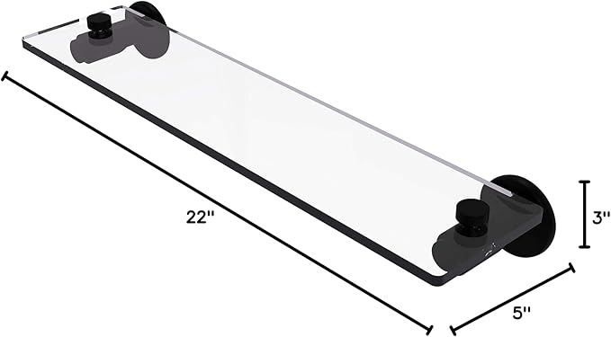 Allied Brass TR-1/22-BKM Tr 1 Tribecca Collection Inch Vanity Beveled Edges Glass Shelf, 22 Inch, Matte Black