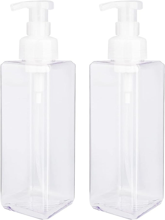 UUJOLY Foaming Soap Dispenser 1L (33.8oz) Refillable Plastic Pump Bottle for Liquid Soap, Shampoo, Body Wash (2 Pcs) (Clear)