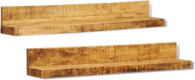 Solid Wood Wall Mounted Display Shelf 2 pcs, Mango Wood Floating Shelves for Kitchen Living Room, 44lb Weight Capacity, Easy Installation Modern Decor