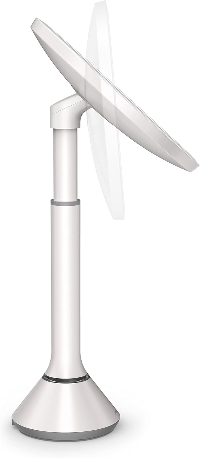 simplehuman 8" Round Sensor Makeup Mirror with Touch-Control Brightness, 5X Magnification, Rechargeable and Cordless, White Stainless Steel