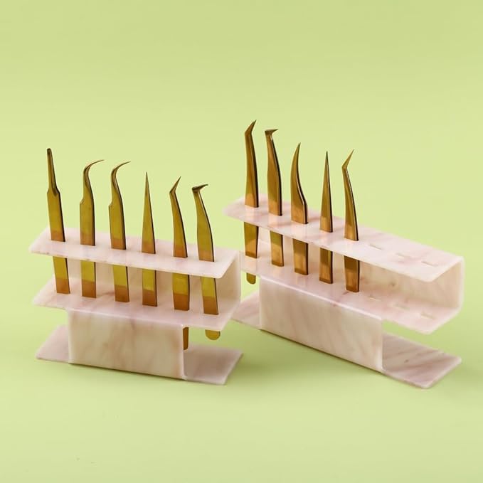 Acrylic Tweezers Holder, 8 Holes Tweezers Stand Display Organizer for Eyelash Extension Supplies Accessories Grafting Beauty Tools (8 Holes Marble Pink)
