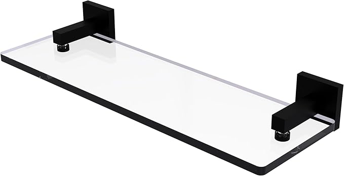 Allied Brass MT-1-16-BKM Montero Collection 16 Inch Glass Vanity Beveled Edges Shelf, Matte Black