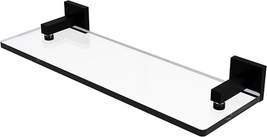 Allied Brass MT-1-16-BKM Montero Collection 16 Inch Glass Vanity Beveled Edges Shelf, Matte Black