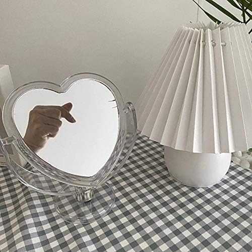 1Pc Acrylic Double Side Makeup Mirror Cute Heart Shaped Cosmetic Mirror, Transparent Base Home Bedroom Desktop Make Up Mirror (Pink)